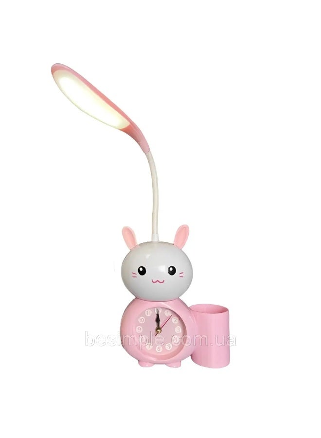 Children's desk lamp with a cute bunny design, featuring a clock and pen organiser – multicolour - Image 1